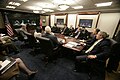 President George W. Bush and Prime Minister Tony Blair of the United Kingdom participate in a video teleconference Thursday, May 17, 2007, with members of the U.S. and U.K. Iraq teams